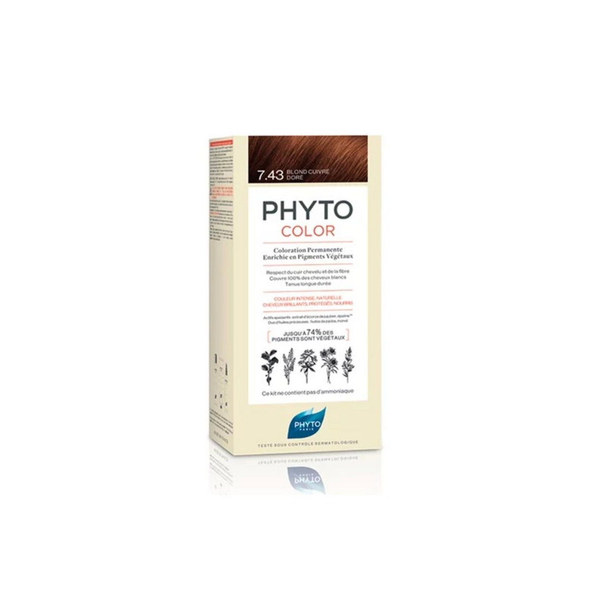 Phyto, Color Kit Coloration, Permanent Hair Dye, 7.43 Copper, 50 ml