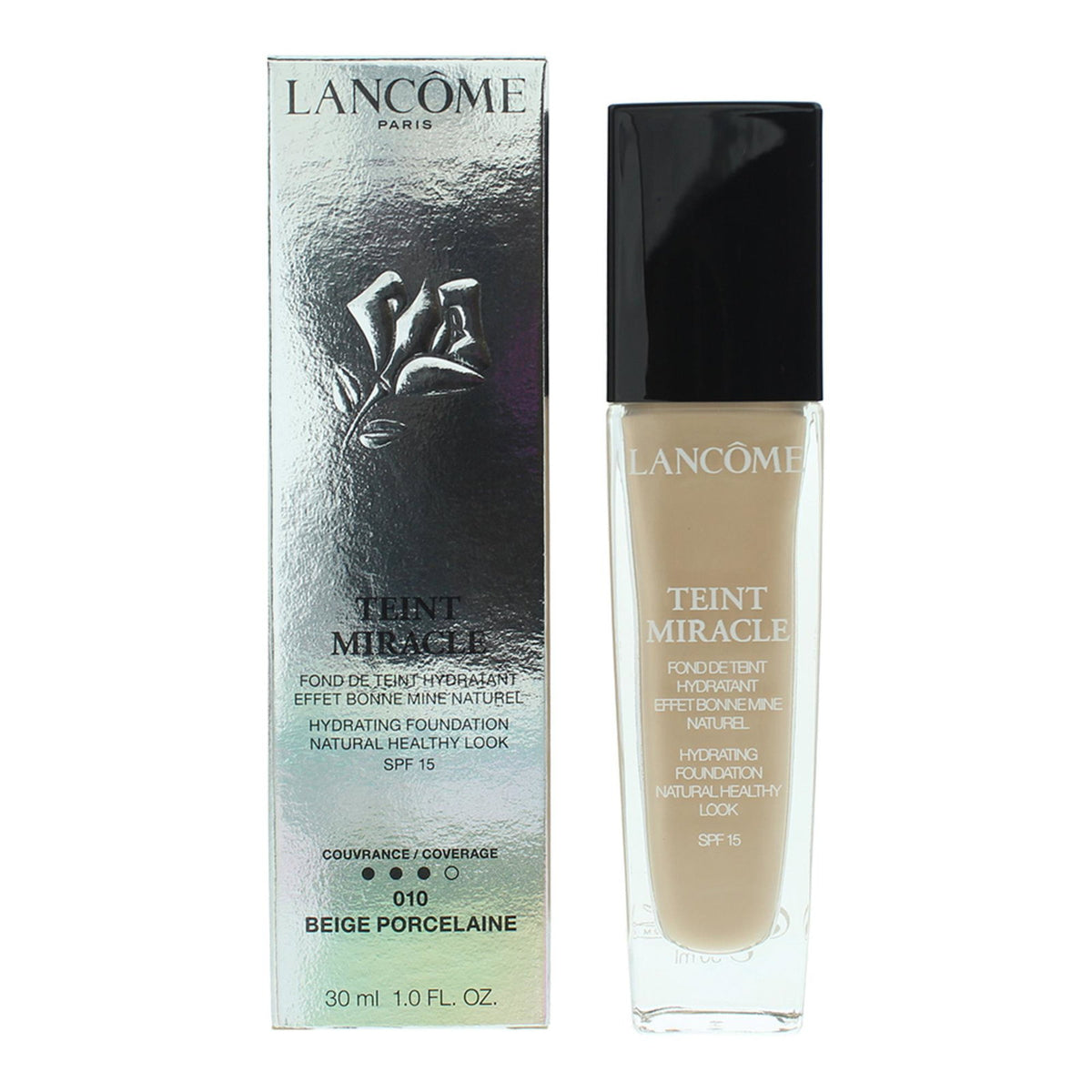 Lancome, Teint Miracle, Medium Coverage, Liquid Foundation, 010, Beige Porcelaine, SPF 15, 30 ml