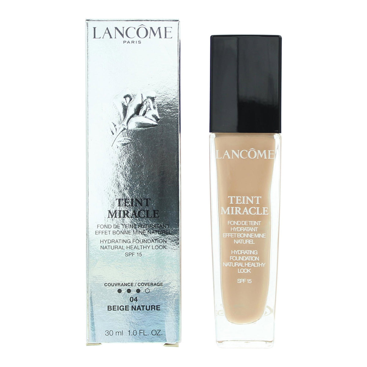 Lancome, Teint Miracle, Natural Coverage, Liquid Foundation, 04, Beige Nature, SPF 15, 30 ml