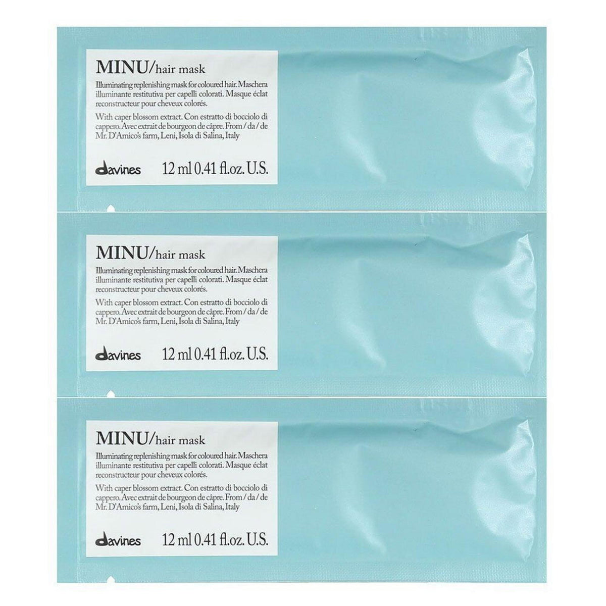 Set, Davines, Minu, Hair Treatment Cream Mask, Illuminating, 12 pcs, 12 ml
