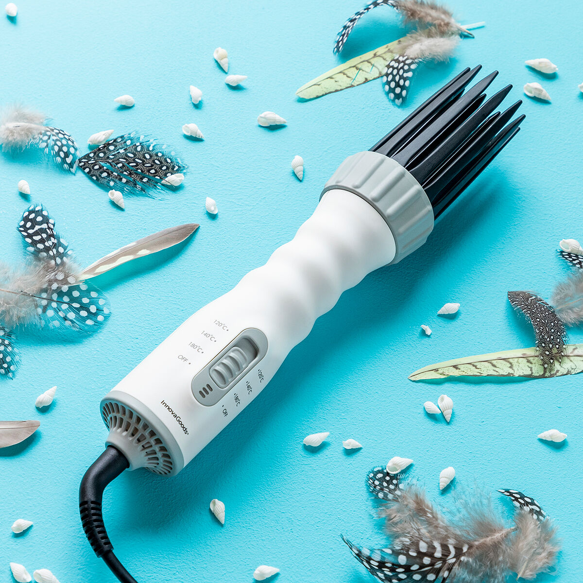 3-in-1 Drying, Styling and Curling Hairbrush Dryple InnovaGoods 550 W product packaging