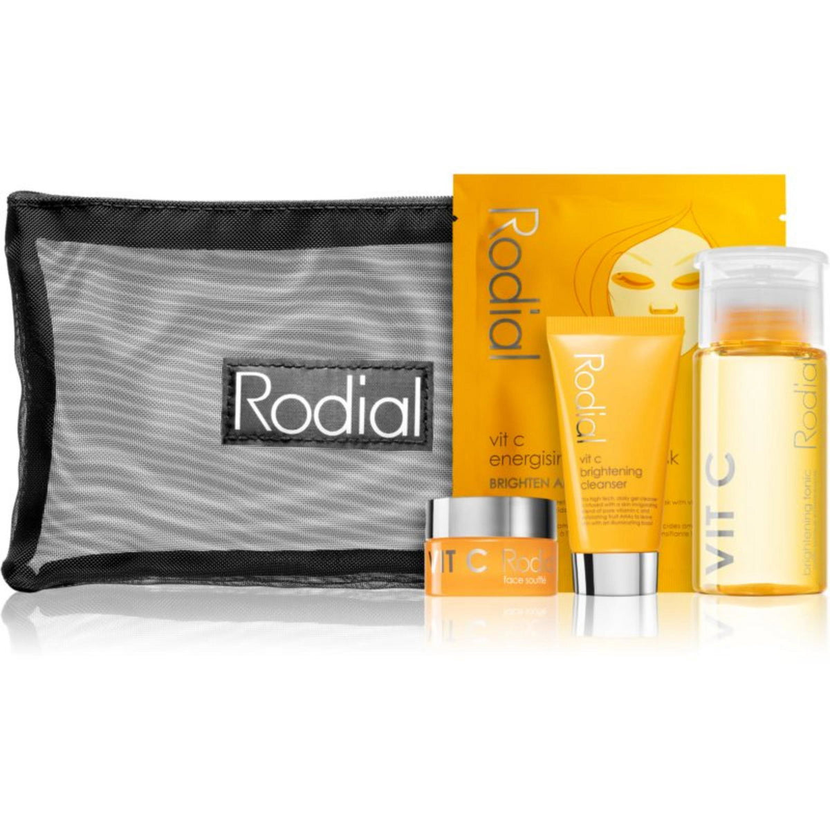 Little Luxuries Kit Set Rodial: Vit C, Brightening, Cleansing Gel, For Face, 20 ml + Vit C, Brightening, Souffle, For Face, 15 ml + Vit C, Brightening, Tonic Mist, 100 ml + Vit C, Energising, Sheet Mask, For Face, 20 g