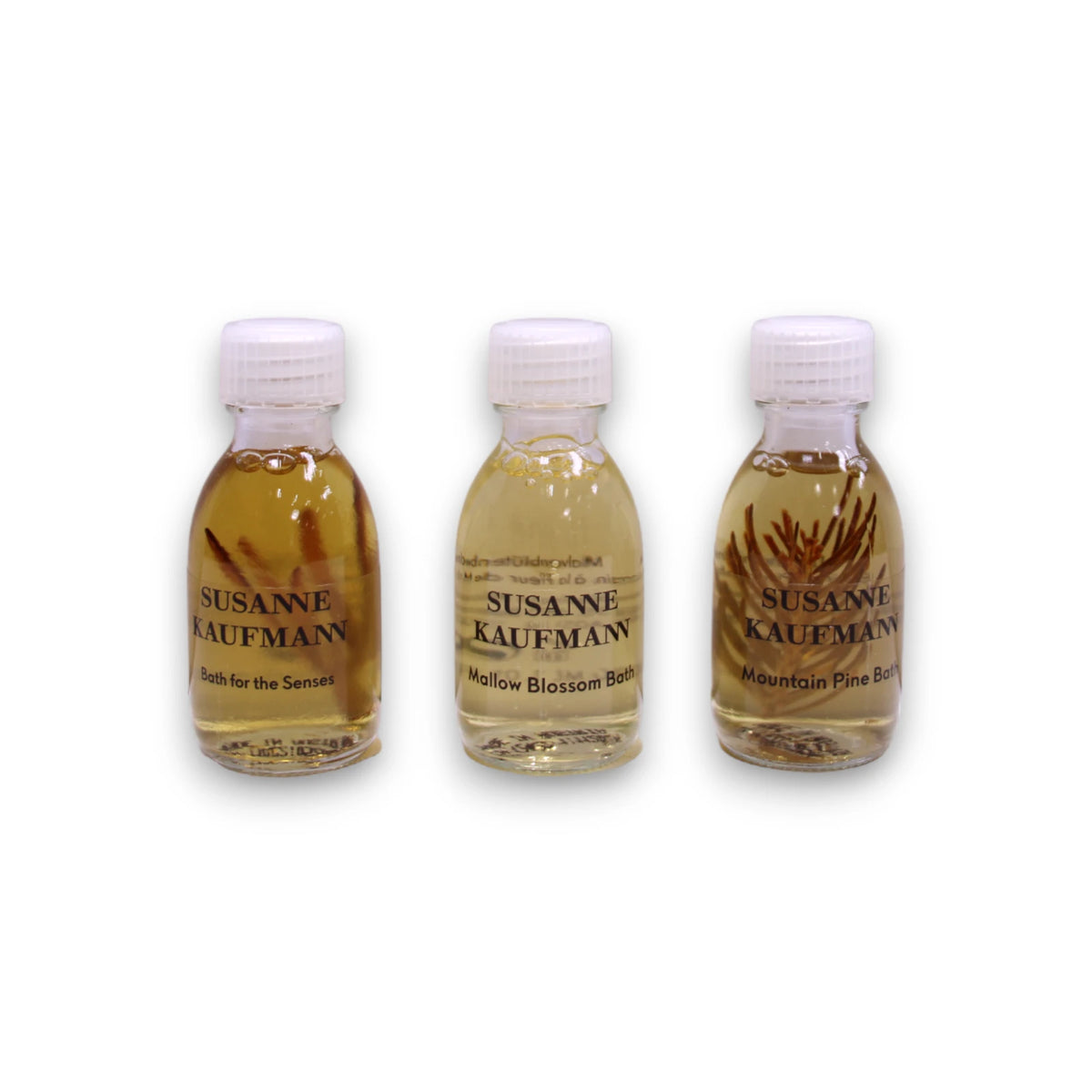 Bath Trio Set Susanne Kaufmann: Body Care Bath, For The Senses, Nourishing, Bath Oil, 30 ml + Body Care Bath, Mountain Pine, Relaxing, Bath Oil, 30 ml + Body Care Bath, Mallow Blossom, Nourishing, Bubble Bath, 30 ml