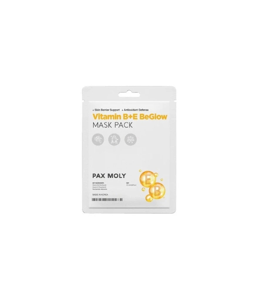 PaxMoly, Be Glow, Vitamine B+E, Verhelderend & Verlichtend, Sheetmasker, Gezicht, Dag & Nacht, 25 ml