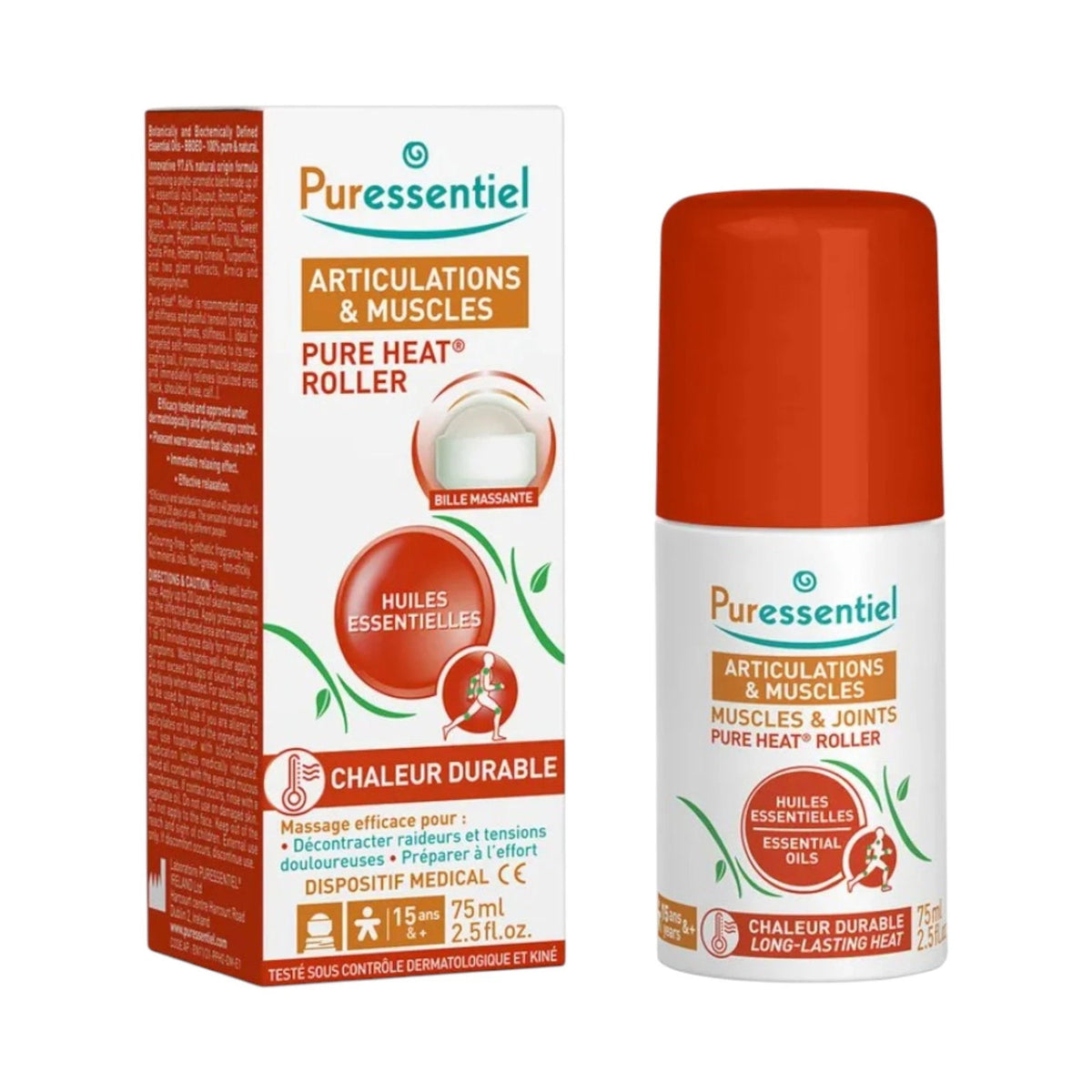 Puressentiel, Pure Heat, Essential Oils, Roll-On Body Oil, For Articulations & Muscles, 75 ml