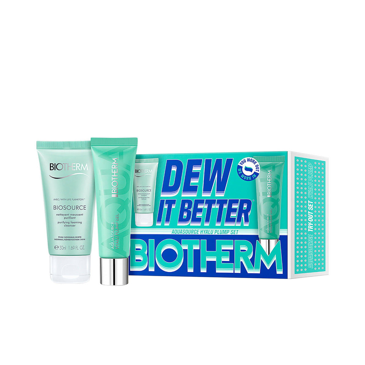 Set Biotherm: Aquasource Hyalu Plump, Moisturizing, Daily, Gel Cream, For Face, 30 ml + Biosource, Eliminates Impurities, Cleansing Foam, 50 ml