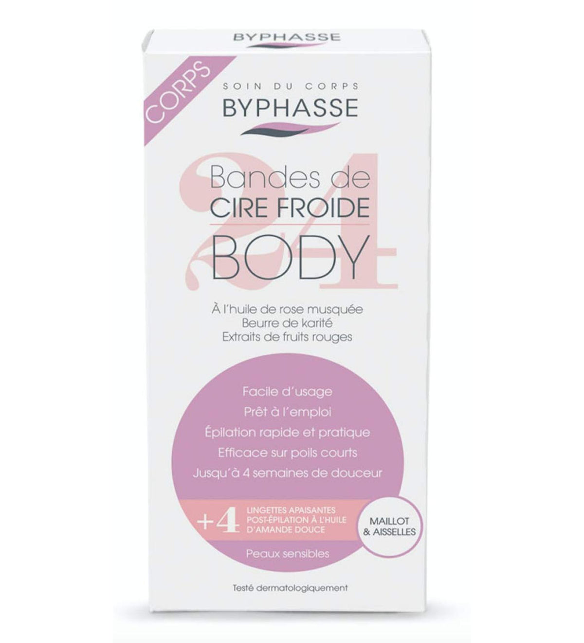 Set, Byphasse, Cold Wax, Shea Butter, Hair Removal Wax Strips, For Underarms & Bikini Area, 24 pcs, *Tester