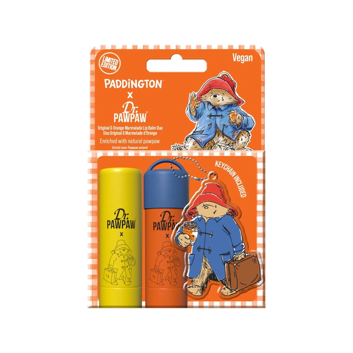 Dr. PawPaw Paddington Bear Original & Orange Marmalade Lippenbalsemduo met sleutelhanger, 4 g
