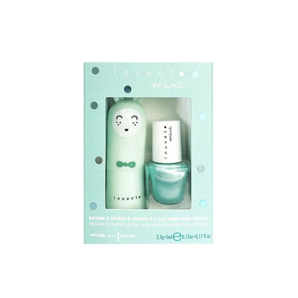 Set Inuwet: Inuwet, nagellak, Turquoise Is A Siren, 5 ml *Miniatuur + Bunny Fruity, hydraterende & verzorgende, lippenbalsem, 3.5 g