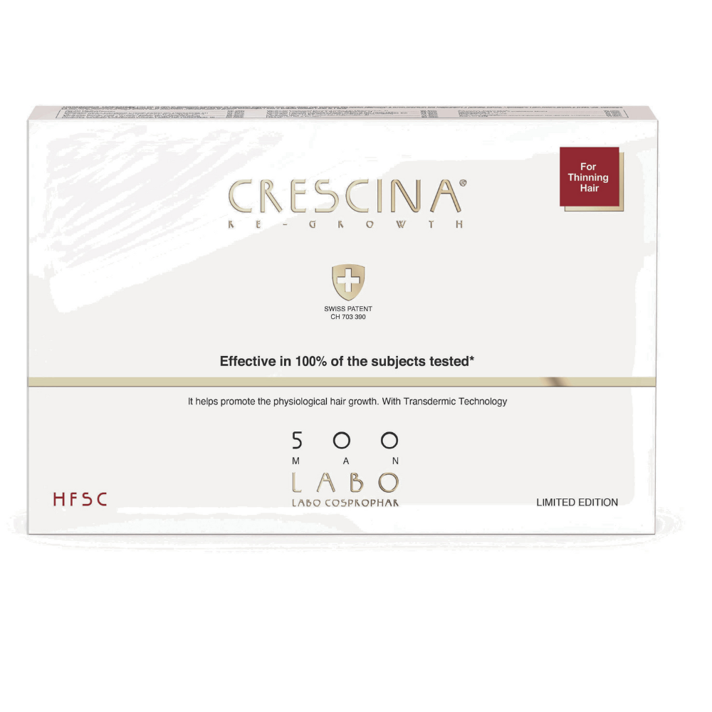 Set, Labo Suisse, Crescina, Transdermic HFSC 500, For Growth Stimulation, Ampoules Treatment Serum, For Scalp, For Men, 5 pcs, 3.5 ml
