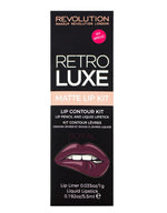 Set Makeup Revolution: Retro Luxe, Matte, Liquid Lipstick, Royal, 5.5 ml + Retro Luxe, Lip Liner, Royal, 1 g