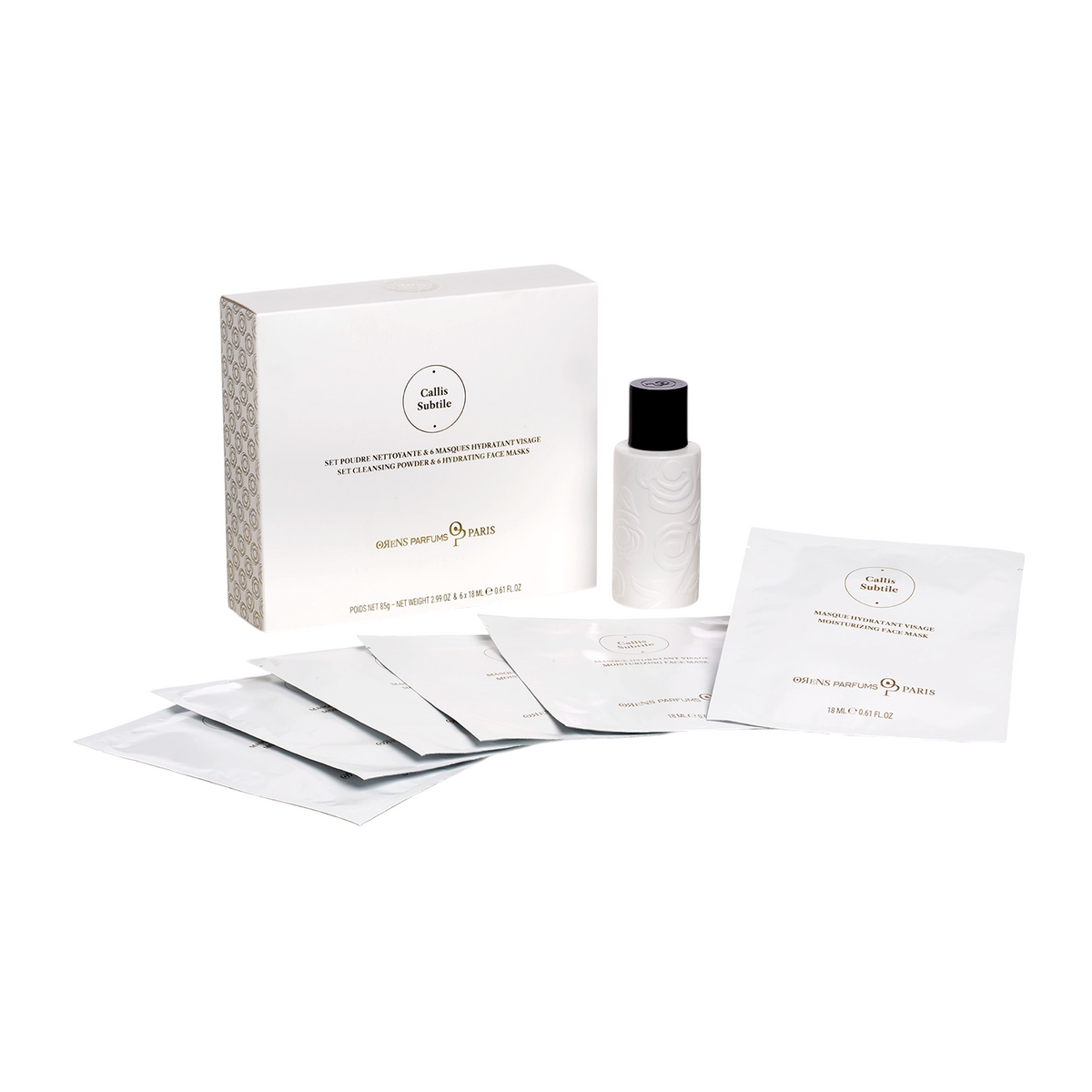Set Orens Parfums: Callis Subtile, Moisturising, Sheet Mask, For Face, 6 pcs, 18 ml + Callis Subtile, Cleansing, Exfoliating Powder, 85 g