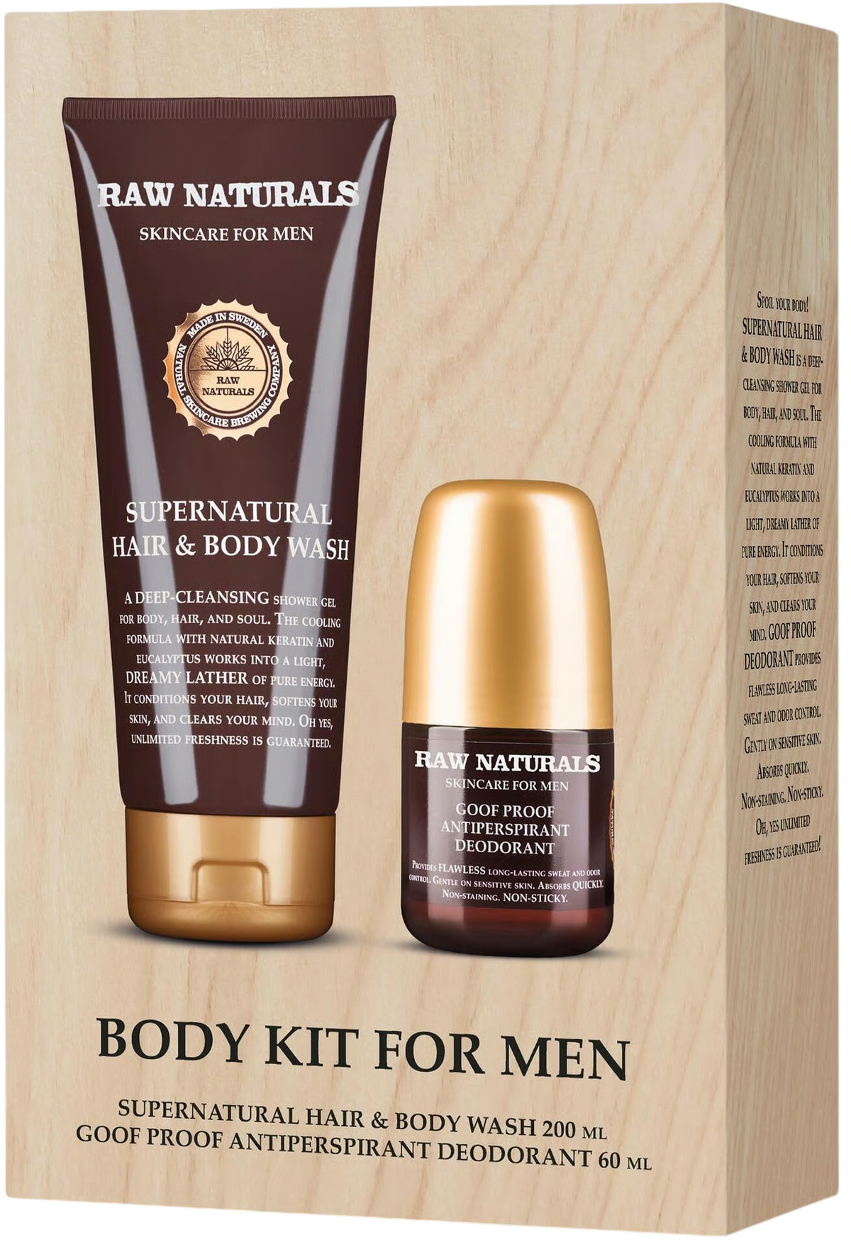 Raw Naturals lichaamsverzorgingsset voor mannen: Supernatural Wash 200 ml + Goof Proof deodorant 60 ml