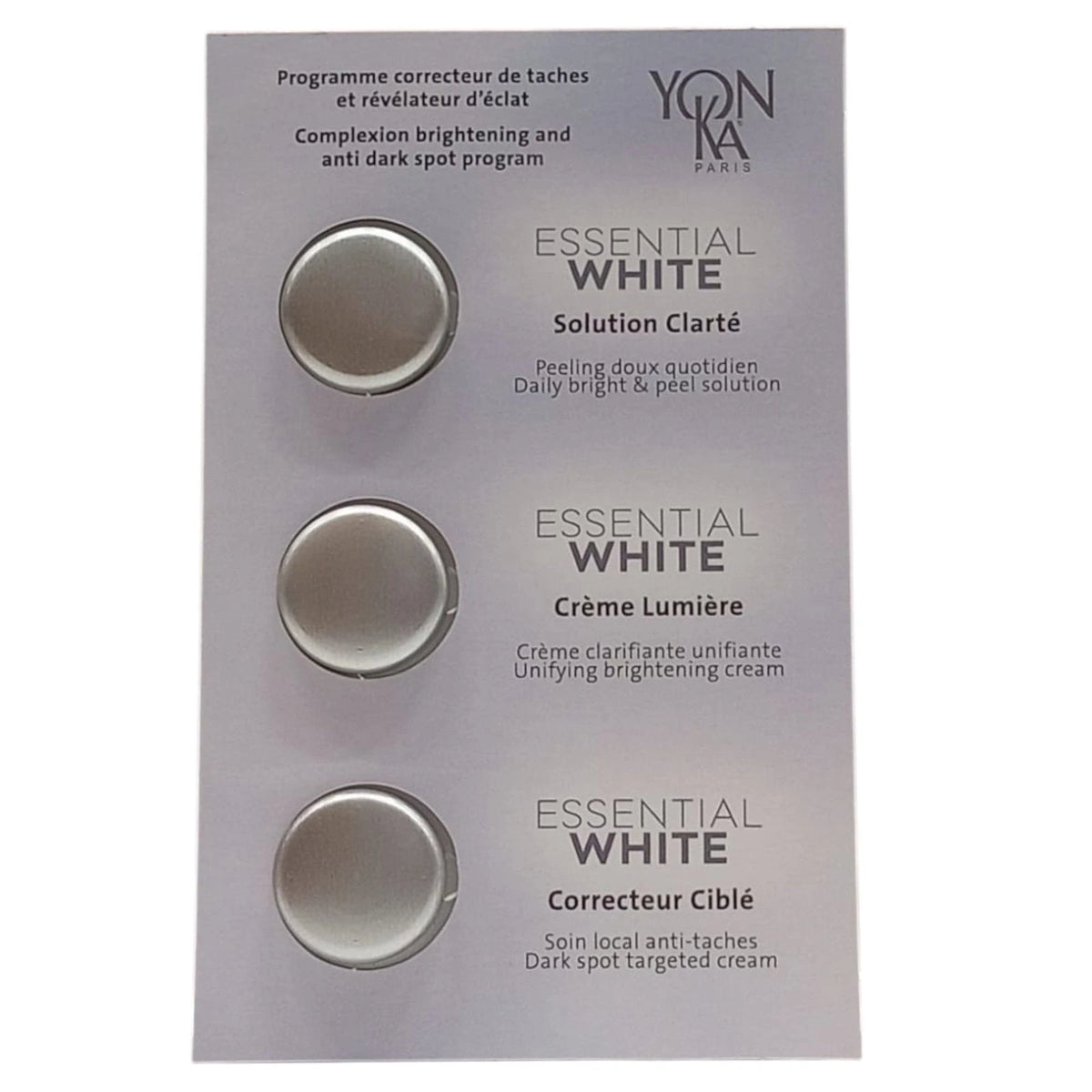Set YonKa: Correcteur Cible, Anti Spot, Cream, For Face ml *Sample + Lumiere, Anti Spot, Day & Night, Cream, For Face, 1 ml *Sample + Essential White, Anti Spot, Day & Night, Cream, For Face, 0.5 ml *Sample